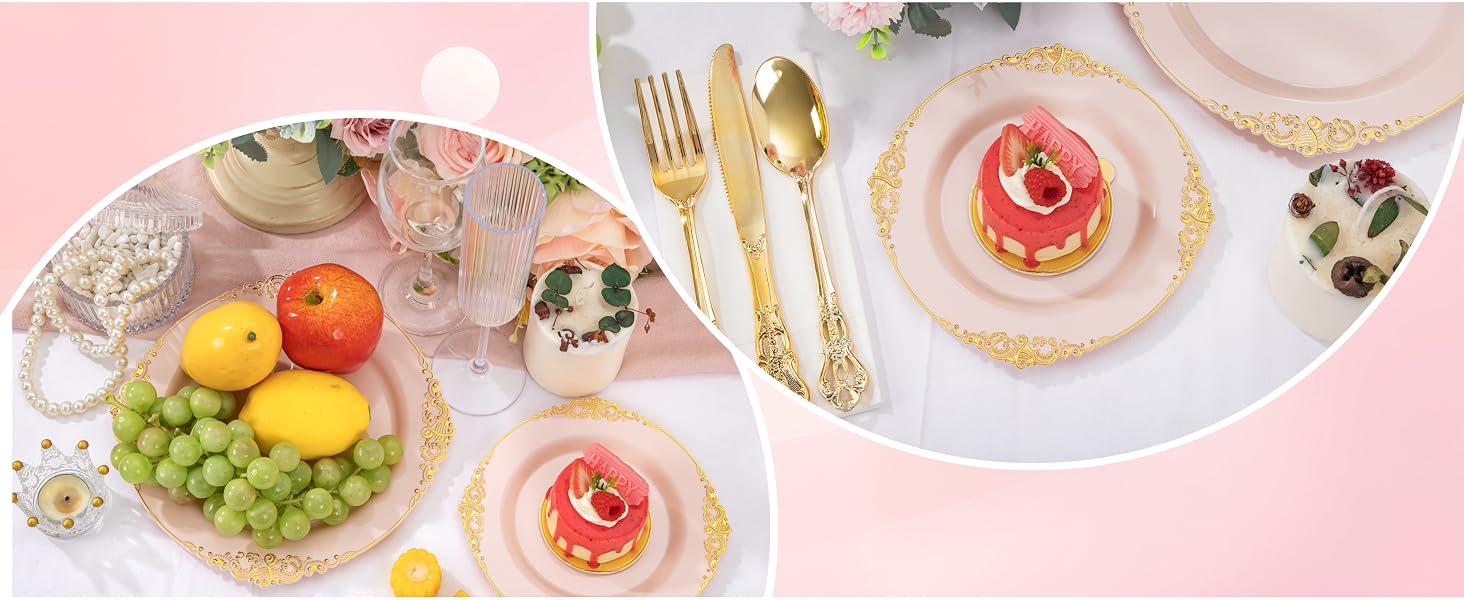 pink plastic plates
