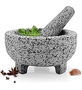 Mortar and Pestle Set,Unpolished Granite Grinder Bowl 6 Inch - 2 Cups for Herbs Pesto Pastes Seas...