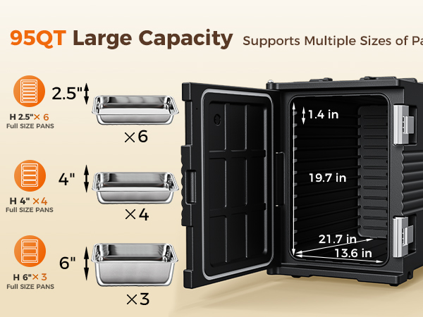 95 quarts insulated food carrier for full size pans