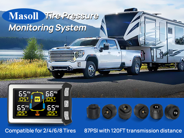 Masoll Tire Pressure Monitoring System with 2/4/6/8 tire sensors