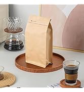 Roppolo 50 Pcs 0.5lb Kraft Paper Brown Long Coffee Bean Bags with Valve, Easy Tear Open & Repeati...