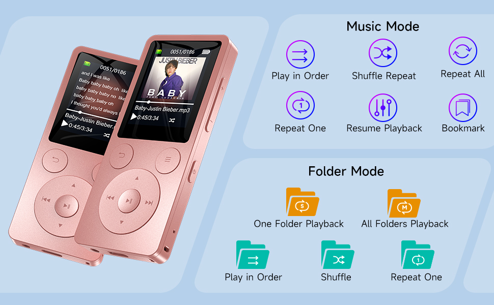iPod Shuffle HIFI MP3 Player for Kids Adults Seniors mp3 player with Speaker FM Radio Voice Recorder