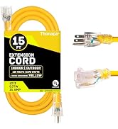 Thonapa Lighted Outdoor Extension Cord 15 ft - 12 Gauge 15 Amp Heavy Duty Power Extension Cords -...