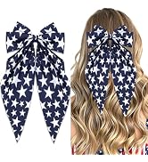 STGDAK 4th of July Hair Bow Blue White Star Big Patriotic Bows Long Tail Ribbon Bowknot Barrettes...