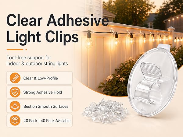 Clear Adhesive Light Clips