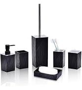 Bathroom Accessory (Modern Checkered Design)-6Pcs Black Bathroom Accessories Set Includes Soap Di...