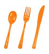 HEIPINIUYE 75 Pack Orange Plastic Cutlery Heavy Duty Fall Plastic Knives Forks and Spoons Disposa...