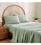 JSD Sage Green Queen Sheet Set with Side Pocket Corner Straps, 4 Piece Soft Microfiber Bed Sheets...