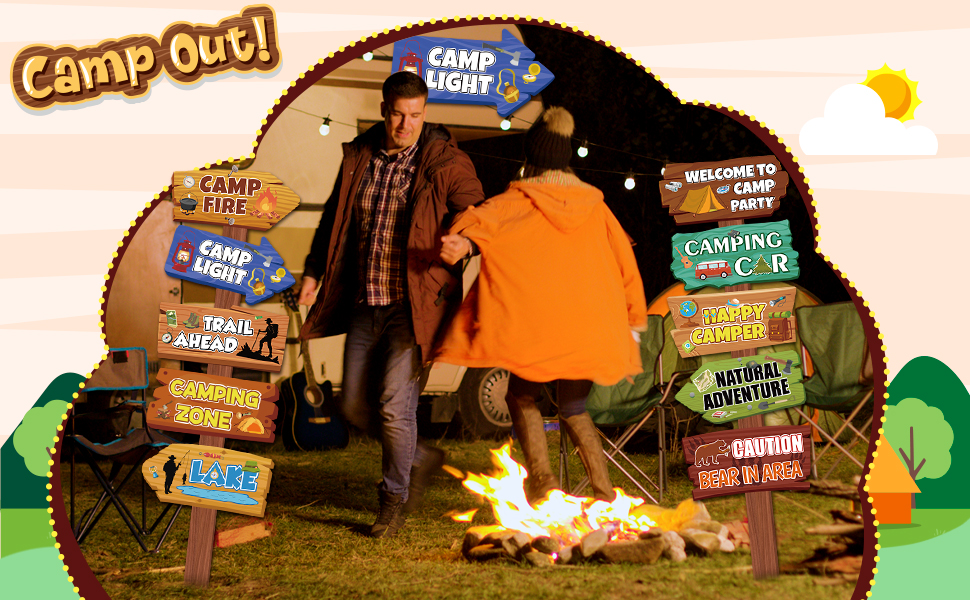 welcome to camping party signs