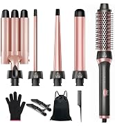 Curling Iron Set, 5 in 1 Multi Curling Wand Set with 1*Thermal Brush,1 * 3 Barrel Curling Wand an...