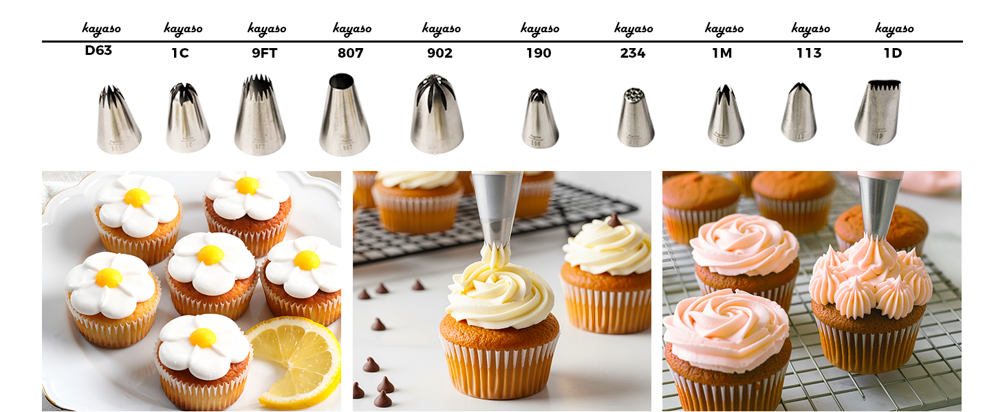 kayaso stainless steel icing piping nozzles, icing tips set large all size