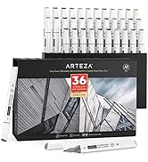 Arteza Art Alcohol Markers, Set of 36 Grayscale Markers, Medium Chisel & Fine Tip, Art Supplies f...