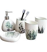 Bathroom Accessory Set, 5-Piece Decorative Ceramic Bathroom Accessories Set,Toothbrush Holder, Li...