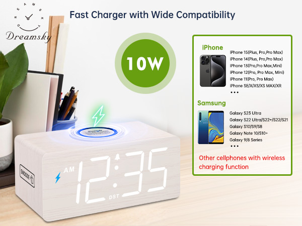 wireless charging alarm clock
