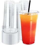 NEEBAKE 75 Sets 24 oz Plastic Cups With Lids - Clear Disposable Drinking Cups for Iced Coffee, Sm...