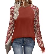 WIHOLL Long Sleeve Shirts for Women Color Block Raglan Tops Casual Crewneck Basic Tees Fall Cloth...