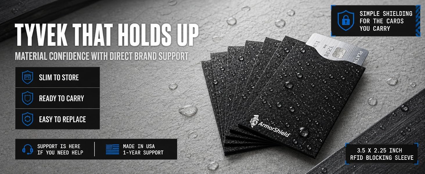 ArmorShield RFID Blocking Sleeves for Credit Cards, 10-Pack Black, USA Made