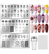 PH PandaHall 3pcs Rose Flower Nail Stamping Plates Bow Bouquet Nails Art Stencils Plants Manicure...