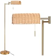 Folux Boho Rattan Floor Lamp Gold with Swing Arm, 55'' Standing Lamp for Reading, Bedside, Living...