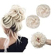 SARLA Updo Messy Bun Hair Piece White Blonde Synthetic Fake Scrunchies Ponytail Extension Wavy Cu...