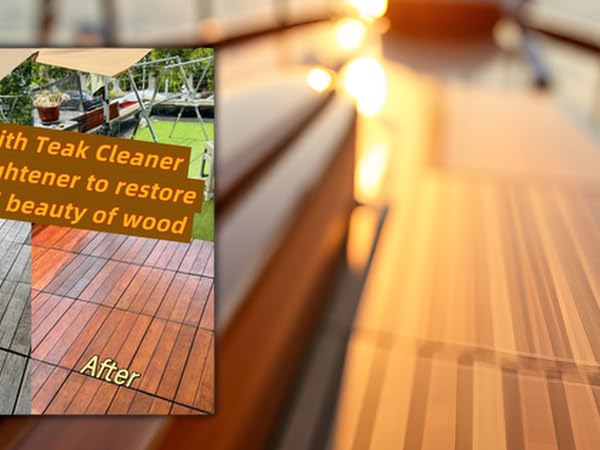 A close-up view of a polished teak deck on a luxury yacht, showcasing the product's ability to resto