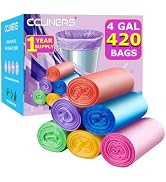 4 Gallon Trash Bags (420 Bags) Small Bathroom Garbage Bags Color Trash Can Liners 3 Gallon Super ...