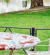 misaya Round Fitted Tablecloth with Elastic Edge, 100% Waterproof Oil Proof Plastic Table Cover, ...