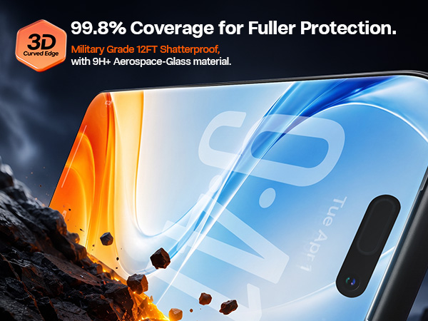 99.8% Coverage for Fuller Protection. Military Grade 12FT Shatterproof, 3D Curved Edge