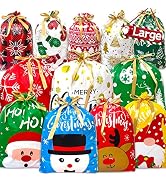 Assorted Sizes Christmas Drawstring Gift Bags for Wrapping, 21 Count Holiday Gift Bags with Inser...