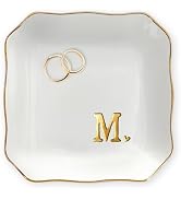 OASSIE Valentines Day Gifts for Her - 4"x4" Initials Ceramic Jewelry Dish Tray Letter M - Engagem...