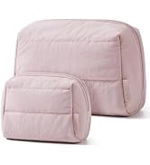BAGSMART Puffy Padded Travel Makeup Bag Duo Large & Small for Women, Pink | Puffy Padded, Travel ...