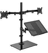HUANUO Dual Monitor Stand with Laptop Desk Mount, Freestanding Glass Base | Fits 13-32 Inch Scree...