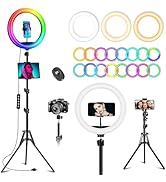12.3" RGB Ring Light with Stand and Phone Holder Tall 75", 51 Color Modes Circle Lights, Selfie R...