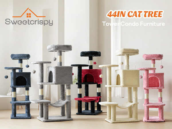 Sweetcrispy 44 inch Cat Tree Tower, Multi-Cat Climbing Tower with Condo