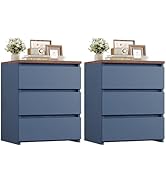 FOTOSOK Nightstand Set of 2 White Nightstand with 3 Drawers, White Bedside Table Night Stand for ...