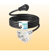 DEWENWILS 360° Rotating Flat Extension Cord, 15FT 14/3 Black ETL Listed | Lighted Outlet, Hook De...