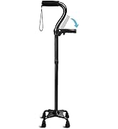Adjustable Walking Cane for Men & Women with 4-Pronged Base for Extra Stability - Foldable Cane f...