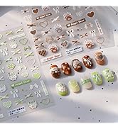 Heart Nail Art Stickers Bear Nail Decals Green Brown Nail Sticker 5D Embossed Self Adhesive with ...