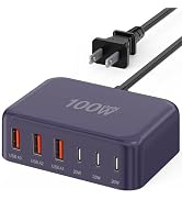 USB C Charger Block, GaN Fast USB Charging Station Hub with 100W Max 6-Port | 3 USB-C & 3 USB-A C...