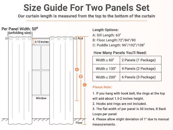 Size Guide for Linen Blackout Curtains