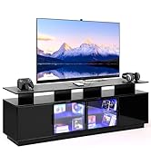 ansefe 70 Inch Black TV Stand with LED Lights, Power Strips, and USB Charging Station for Mobile ...
