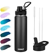 MEZMUT Insulated Water Bottle 24oz Stainless Steel Water Bottles with Straw&2 Lids Sports Metal W...