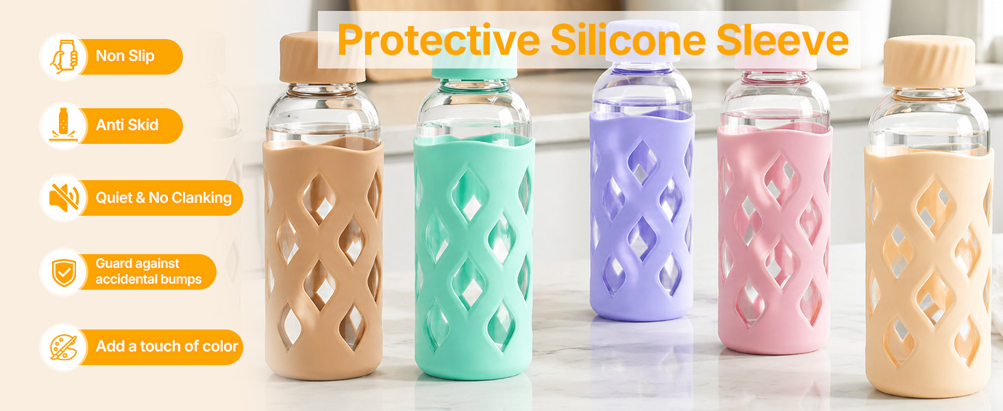 glass juice bottles with lids and straws 16oz, leak proof, bpa free