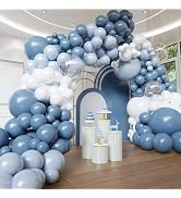Dusty Blue Balloon Arch Kit, 102pcs Light Blue and White Difference Sizes Latex Balloons with 16f...