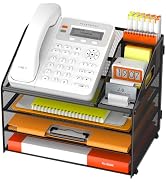 DocNest 4 Tier Metal Mesh Desk Organizer with Phone Stand & Pen Holder – Heavy Duty Desktop File ...