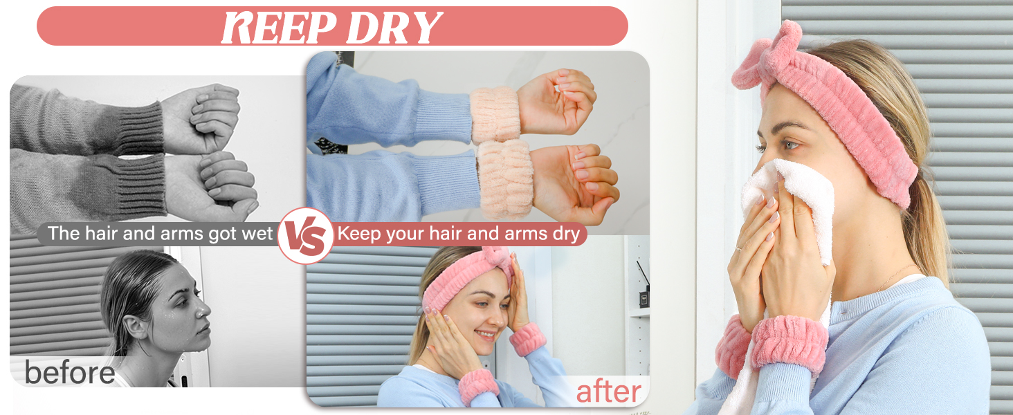 Women's Wrist Towels for Washing Face, Microfiber Spa Wash Towel Band, Absorbent Wristbands