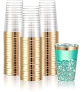 N9R 72PCS Gold Plastic Cups, 12OZ Clear Plastic Cups with Gold Rim, Disposable Cups Perfect for P...