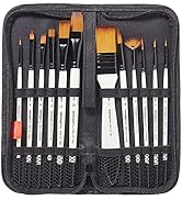 KINGART 205-12 Nylon Hair Blend Artist Brush Set, 12 Short Handle Round, Flat & Fan Paintbrushes ...
