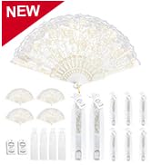 EOSAU 50 Packs White Lace Folding Hand Fans for Women Foldable, Bulk Fans Handheld for Wedding Pa...