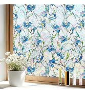 Finnez Window Privacy Film, Stained Glass Rainbow, Blue, 17.5" x 78.7" | Decorative Window Cling,...